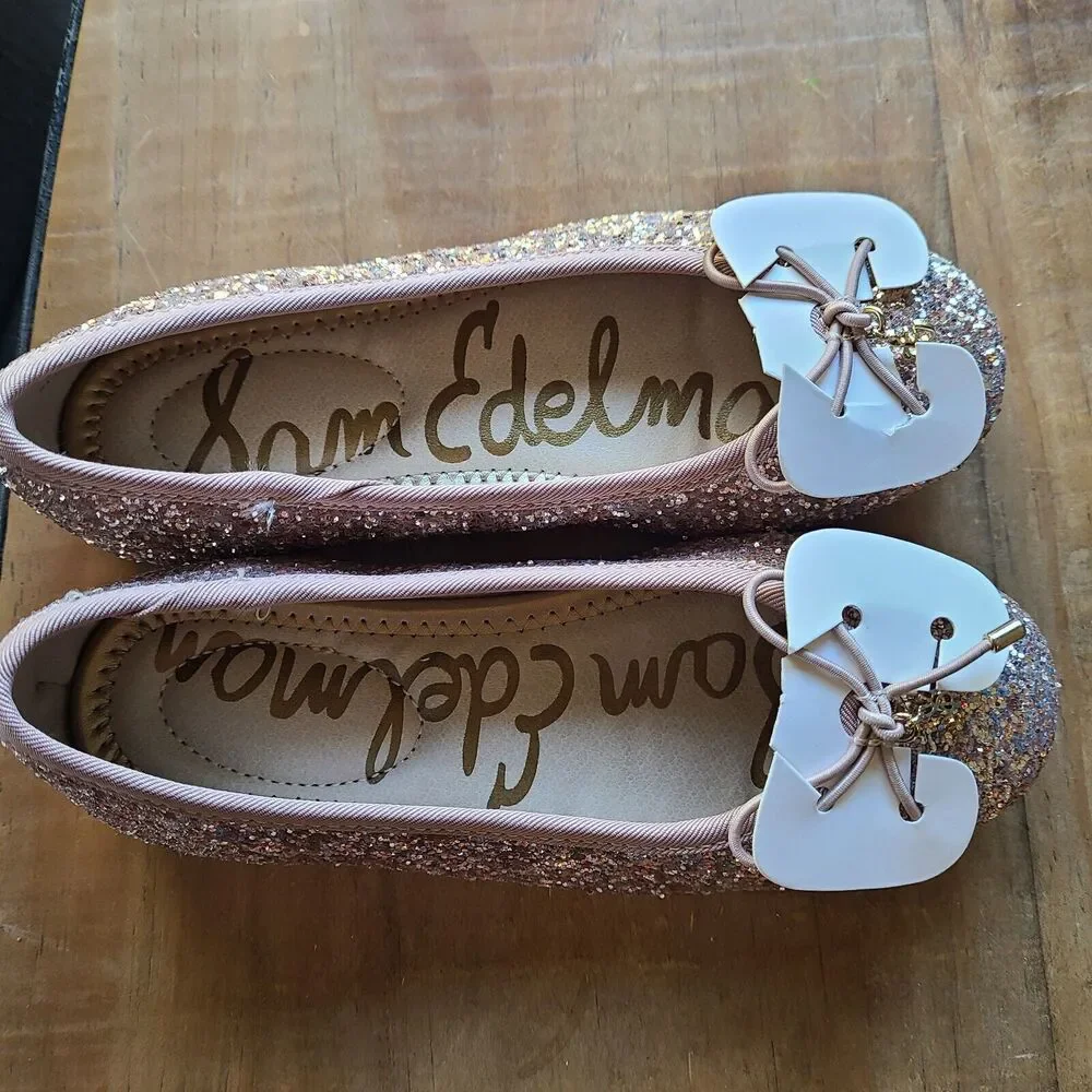Sam Edelman Girl Kids‎ Ballet Flat Shoes Felicia Mini Champagne Glitter Size 12M